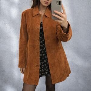 Y2K Relativity Genuine Suede Orange Leather Coat Jacket XL